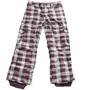 Burton Stow Cargo Snowboarding Pants Purple plaid. Size L.